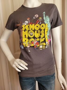 Schoolhouse Rock Gray Graphic Babydoll Cotton Tee Juniors S